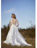 Plunging V Neck Ivory Satin Simple Wedding Dress